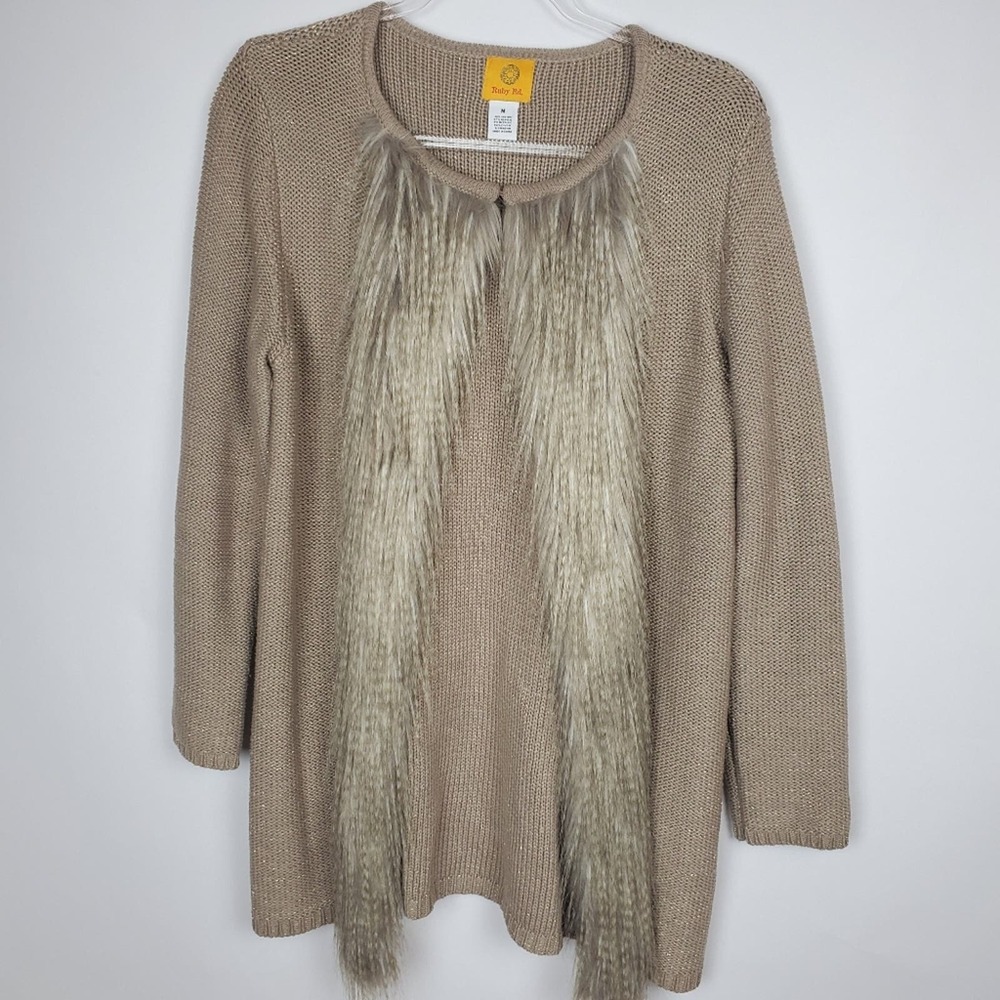 RUBY RD  FAUX FUR TRIM COLLARED SWEATER. SZ M